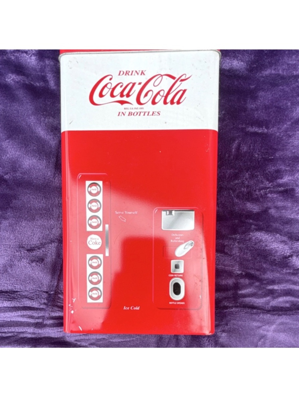 Coca-Cola Vending Machine Tin Box w/ 4pc 8 oz Glass Set Red/White 1999